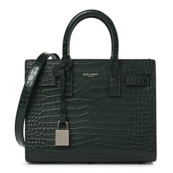 SAINT LAURENT Calfskin Crocodile Embossed Nano Sac De Jour Dark Green - Picture 1 of 10